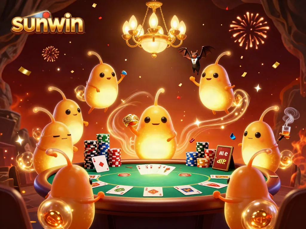 Win big at sunwin's vibrant online casino with dynamic poker action and glowing characters.