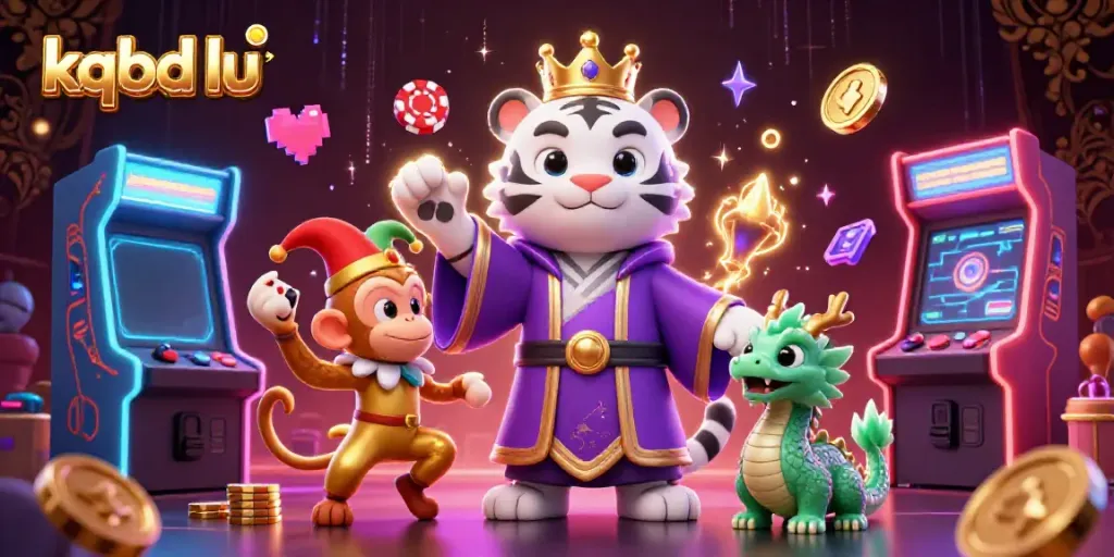 Experience action with kqbd lu as a white tiger and monkey enliven the casino scene alongside vibrant gaming elements.