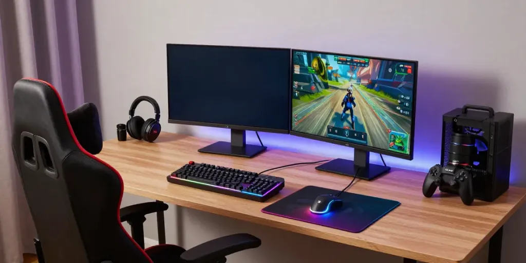 rokok88 login for an immersive gaming setup featuring an ergonomic chair and RGB keyboard