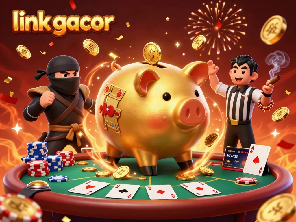 Experience thrilling gameplay in the dynamic world of link gacor slots with celebrating characters and vibrant visuals.