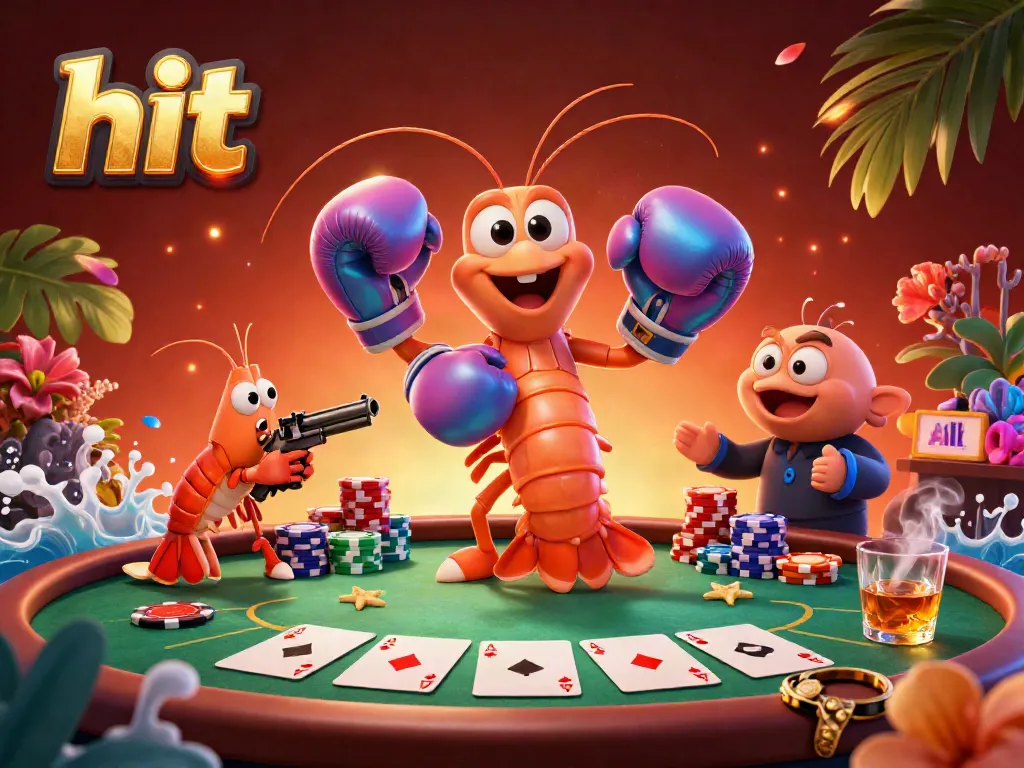 Experience the thrill of the hit casino game with vibrant mantis shrimp characters and poker elements.