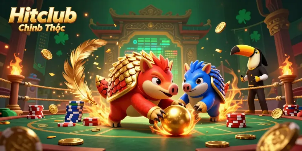 Experience the excitement of Hitclub Chính Thức with rival pangolins in a vibrant casino setting.