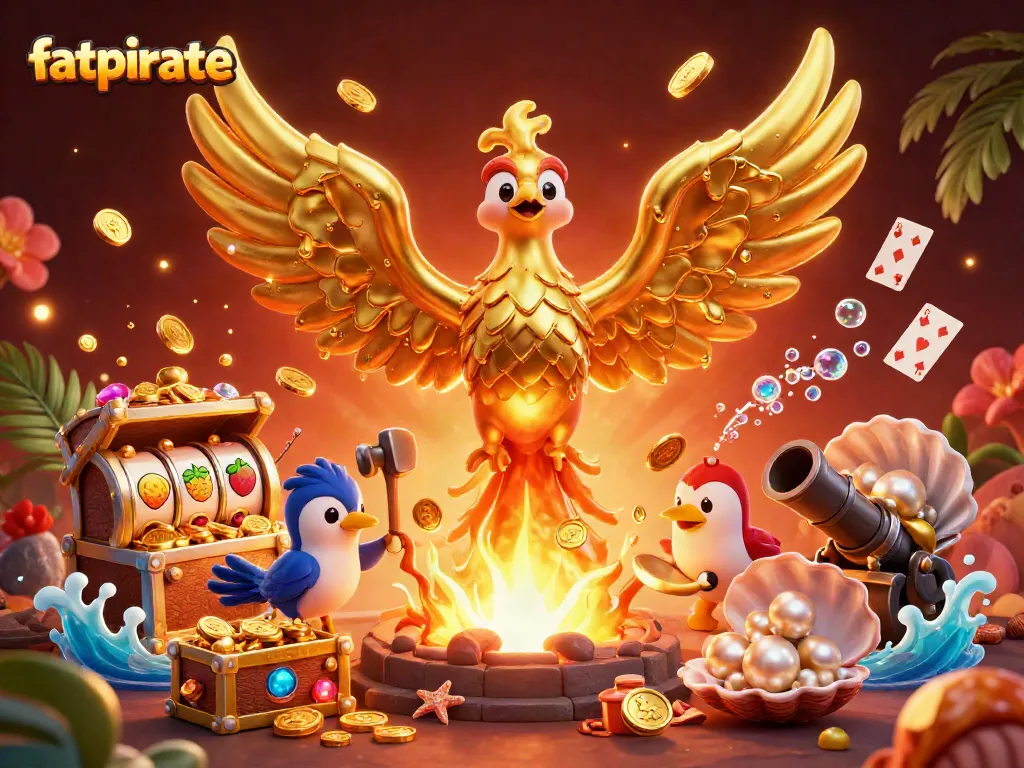 Experience the thrills of fatpirate with this vibrant 3D casino scene filled with gold coins and game elements.