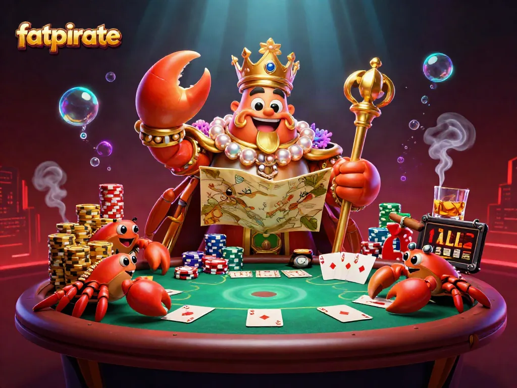 Experience thrilling gameplay at fatpirate casino, where a golden crab emperor presides over dynamic poker tables.