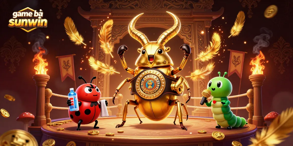 Experience thrilling action in game bài sunwin with a dynamic 3D illustration of a golden stag beetle boxing champion.